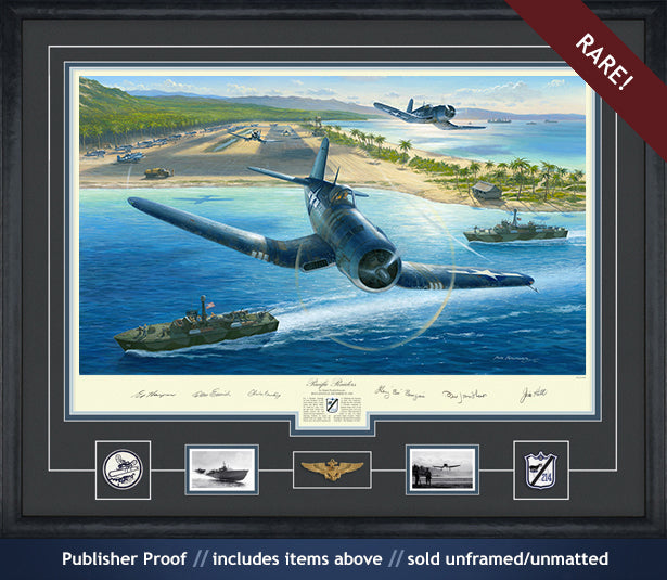 Black Sheep Squadron F4U Corsairs taking off in 1943 autographed art print