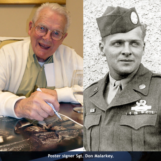 Paratrooper Don Malarkey autographs a poster