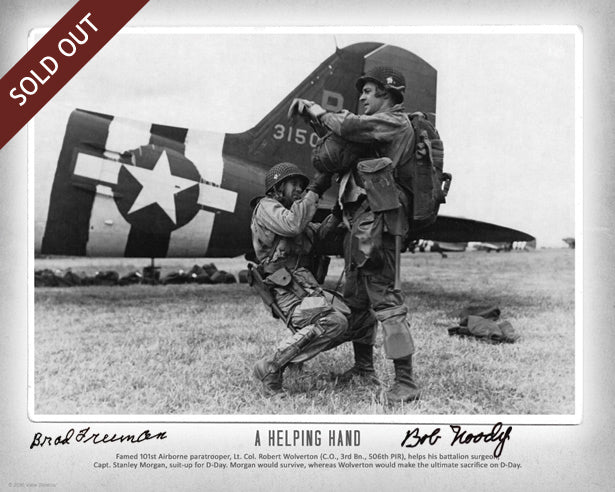 "A Helping Hand" photo autographed by D-Day paratroopers