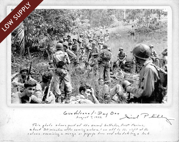 "Guadalcanal Day One" photo autographed by Marine Sid Phillips